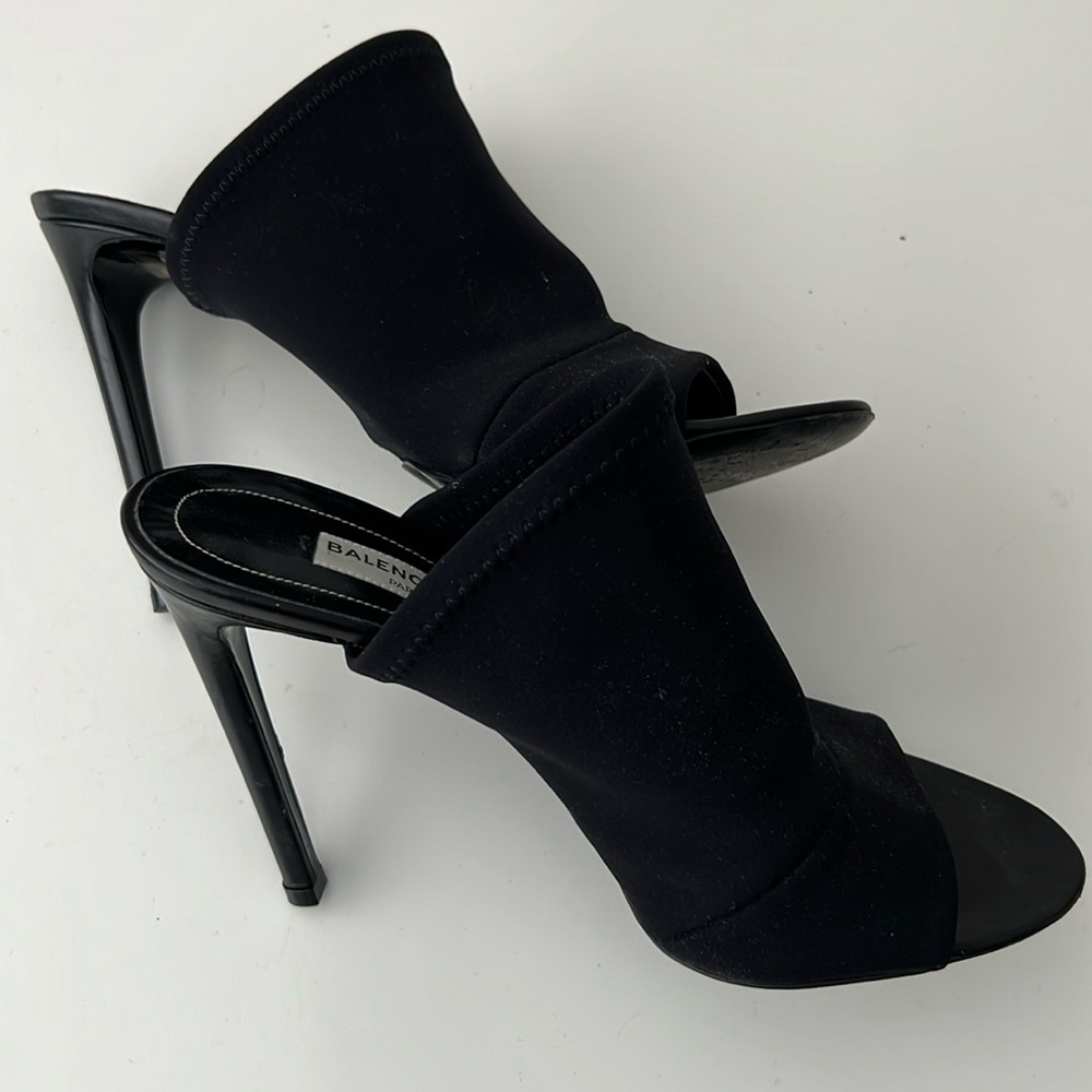 Balenciaga black open toe  heels